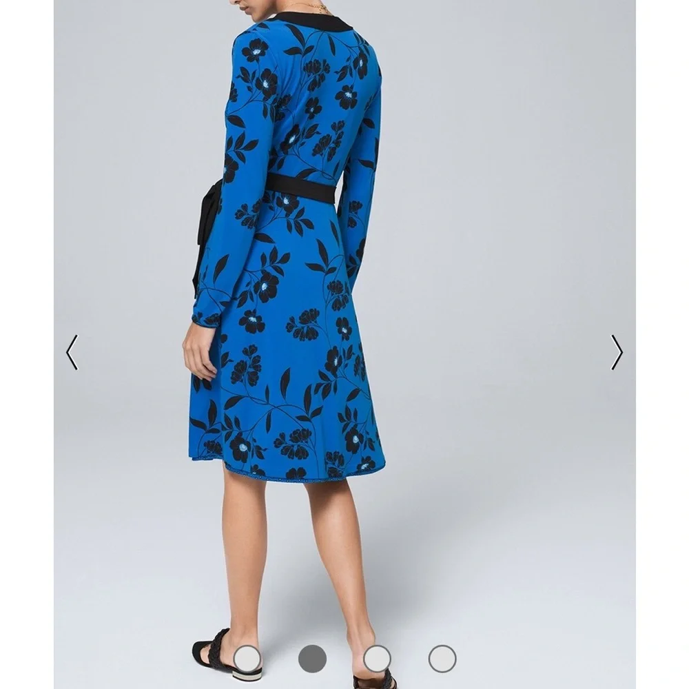 WHBM Floral Faux Wrap Dress Size 8 Reversible Jersey Knit Long Sleeve V neck - Picture 4 of 5